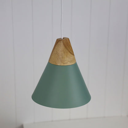 Stylish Conical Green Pendant with Real Wood Accents - Trigo.20