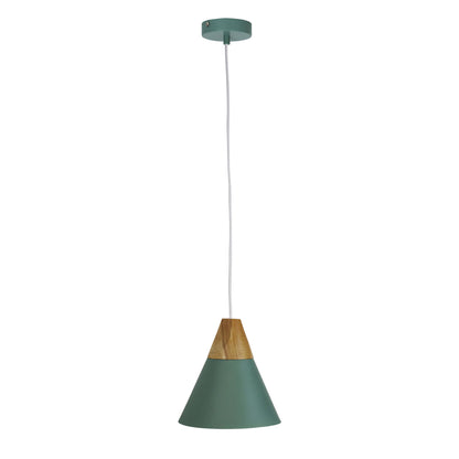 Stylish Conical Green Pendant with Real Wood Accents - Trigo.20