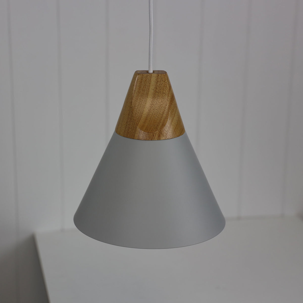 Stylish Conical Grey Pendant with Real Wood Accents - Trigo.20