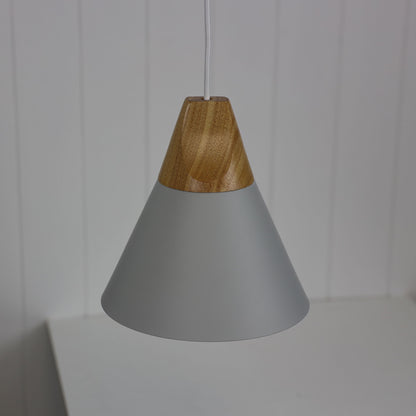 Stylish Conical Grey Pendant with Real Wood Accents - Trigo.20