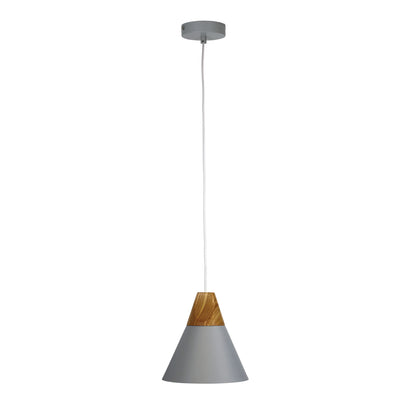 Stylish Conical Grey Pendant with Real Wood Accents - Trigo.20