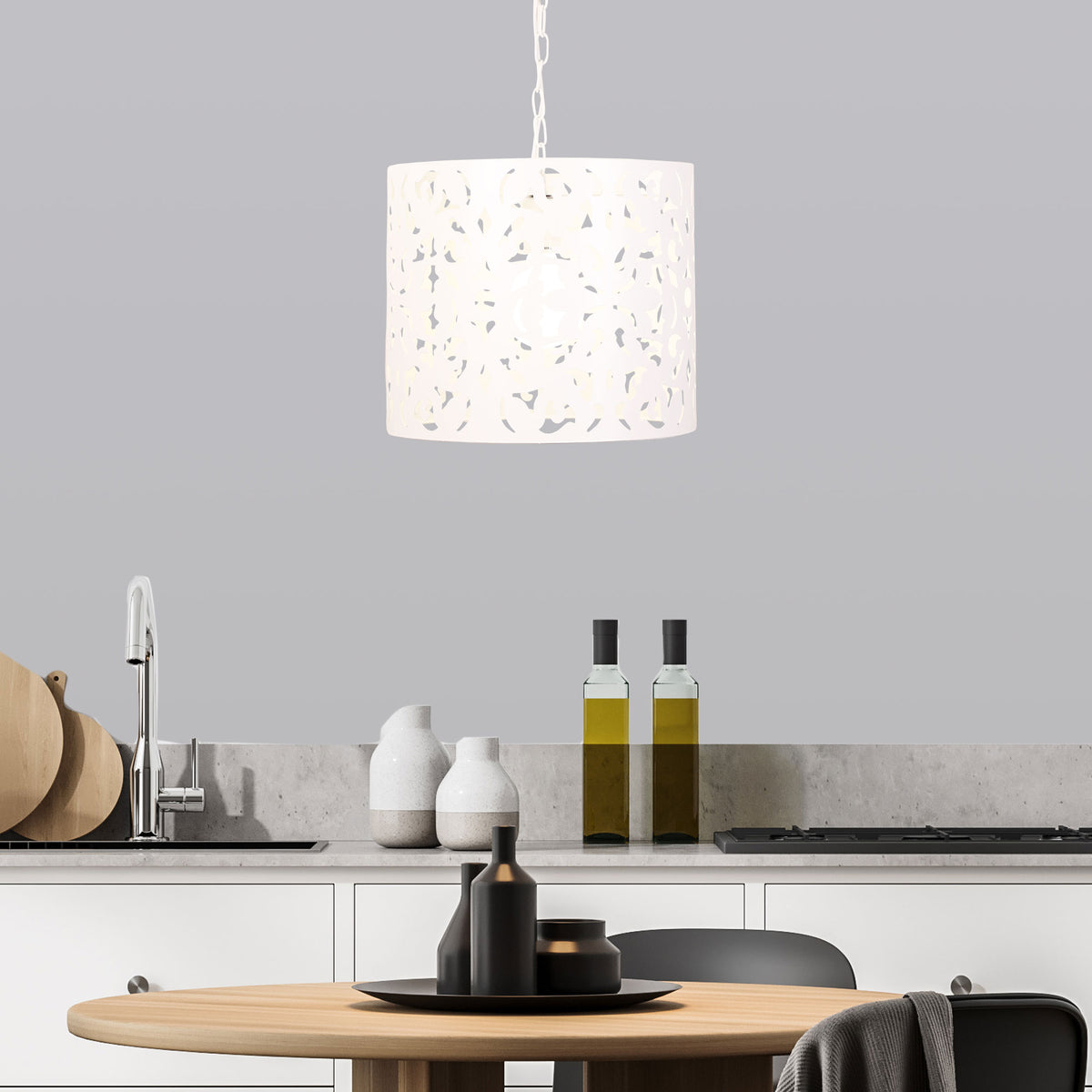 Laser Cut Metal Pendant White - Vicky 35