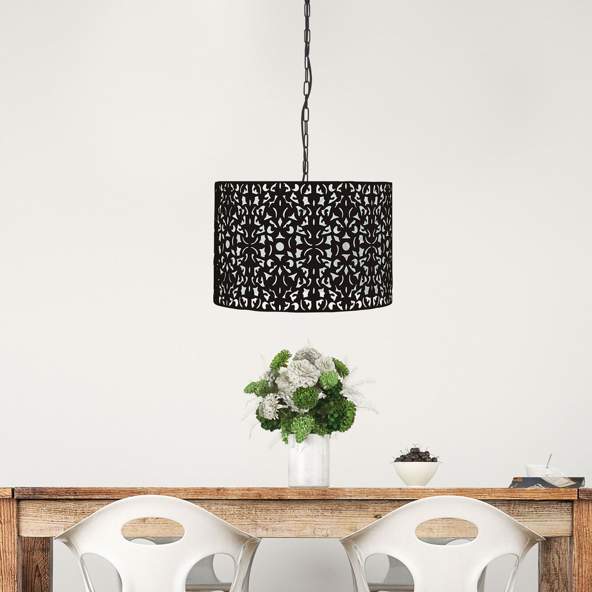 Laser Cut Metal Pendant Black - Vicky 45