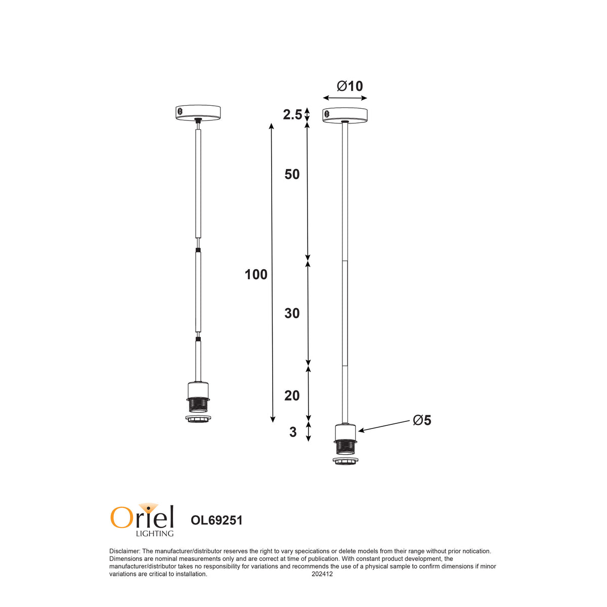 E27 Single Rod Suspension - Parti Rod Ant Brass