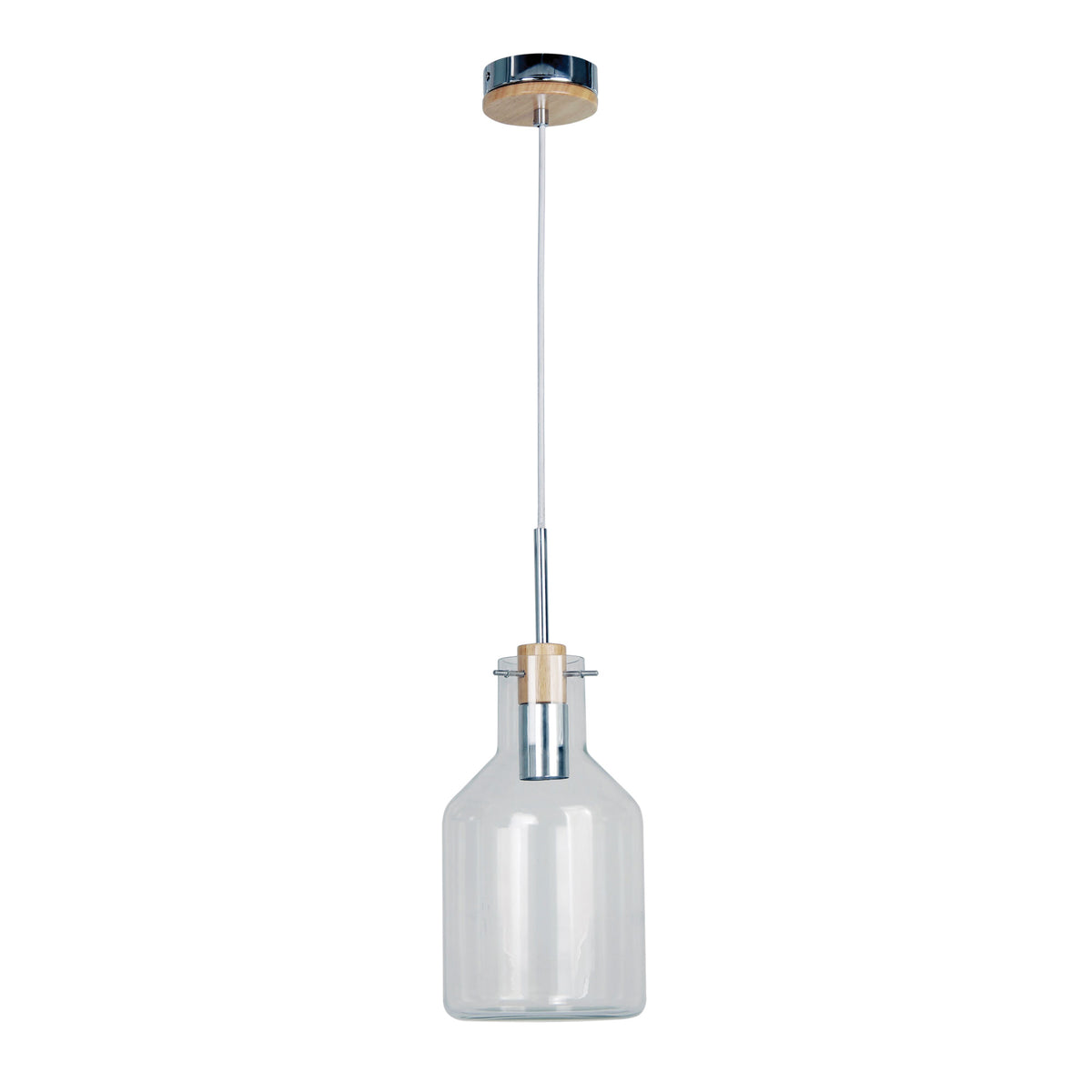 Scandi Clear Glass and Timber Pendant - Holbeck.17