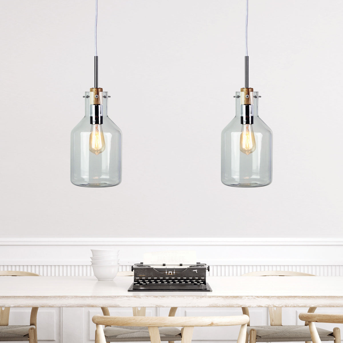 Scandi Clear Glass and Timber Pendant - Holbeck.17