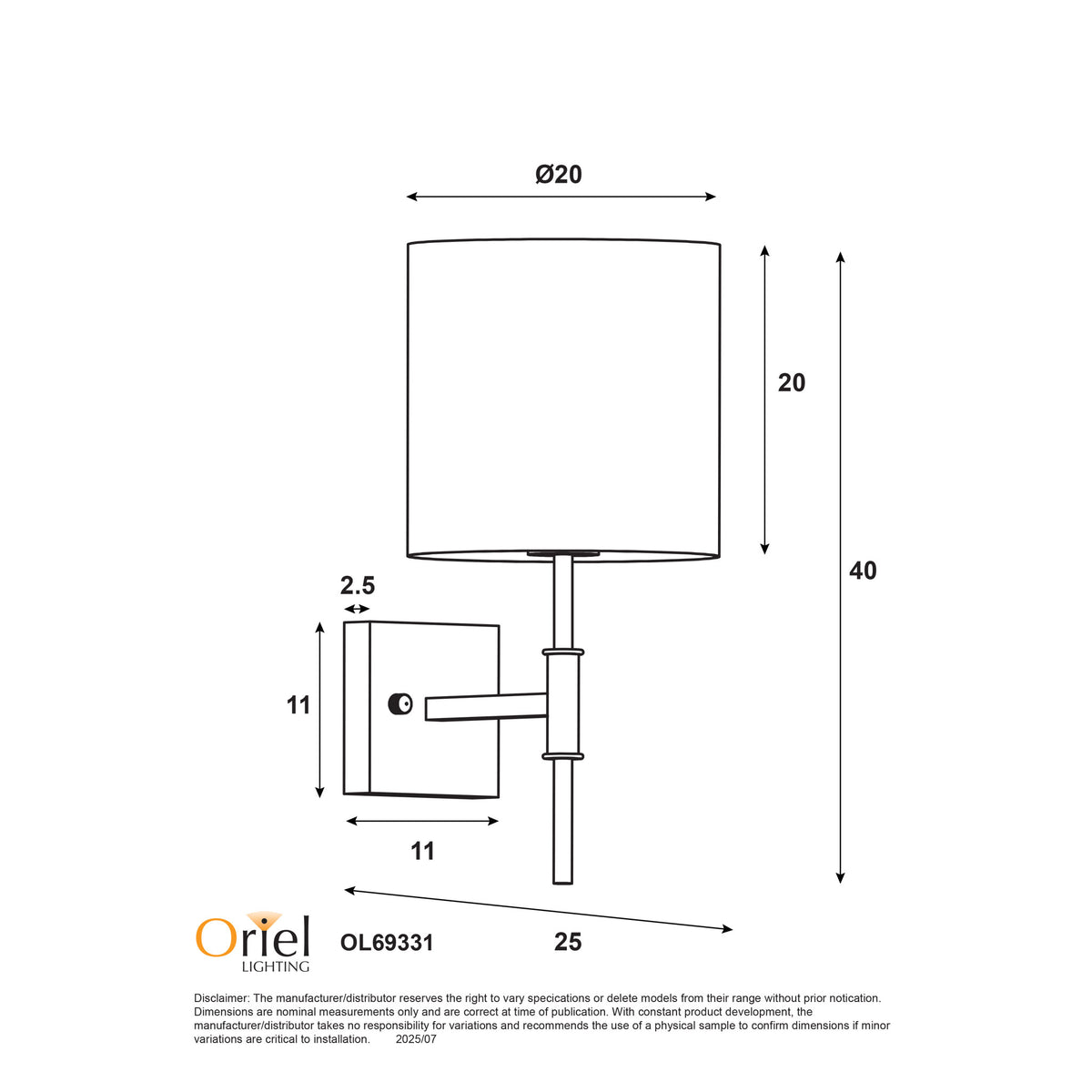 Wall Sconce with Fabric Shade - Bella Satin Brass