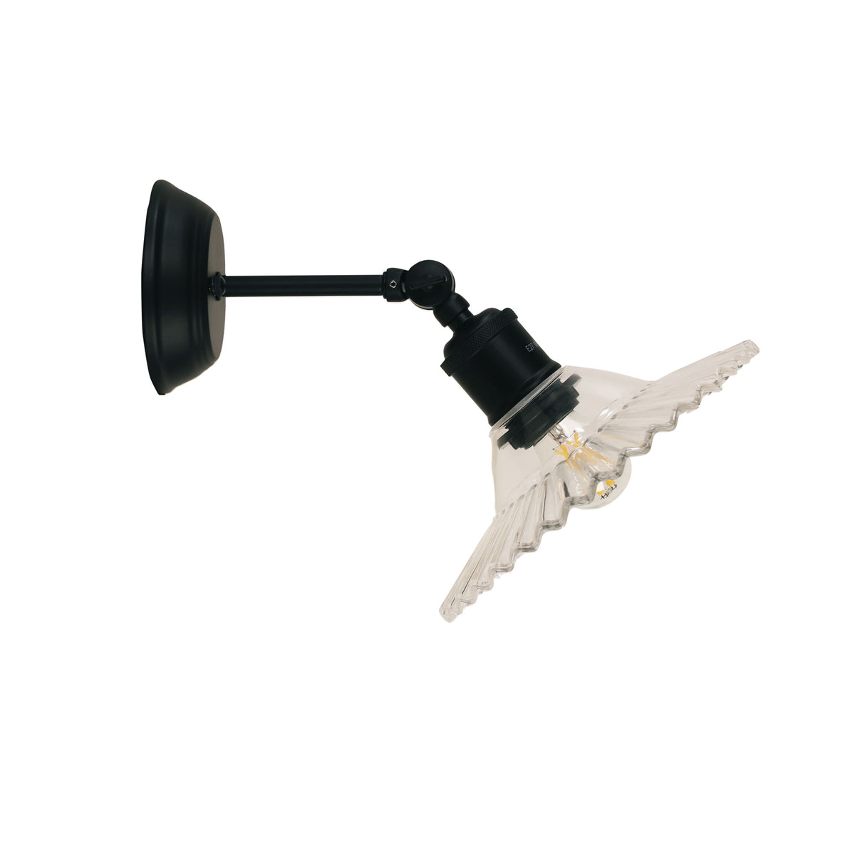 Clear Pleated Glass Wall Light - Croydon Clear / Black