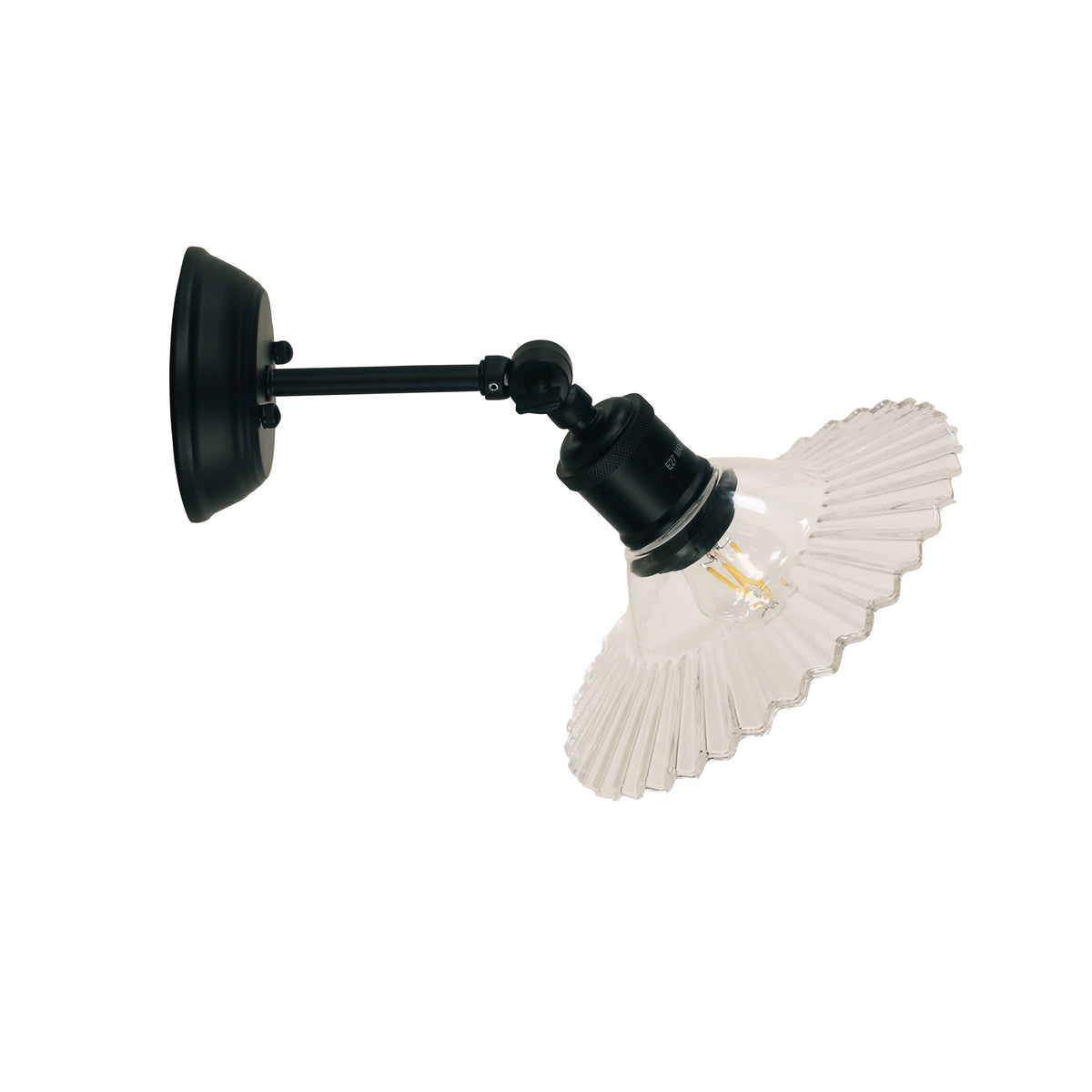 Clear Pleated Glass Wall Light - Croydon Clear / Black