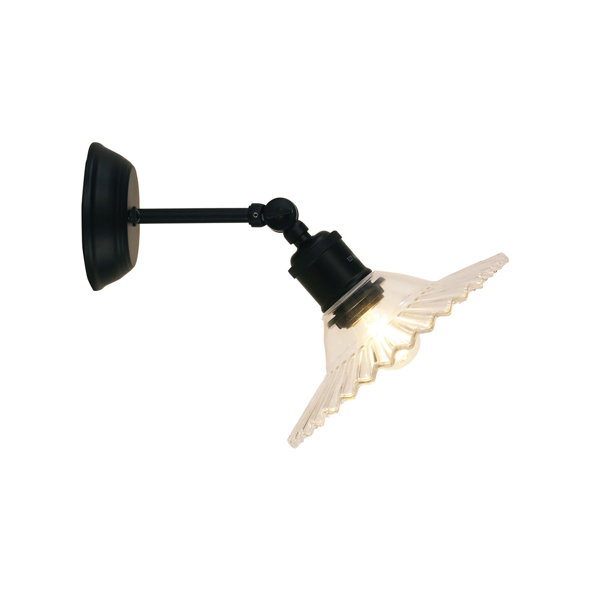 Clear Pleated Glass Wall Light - Croydon Clear / Black