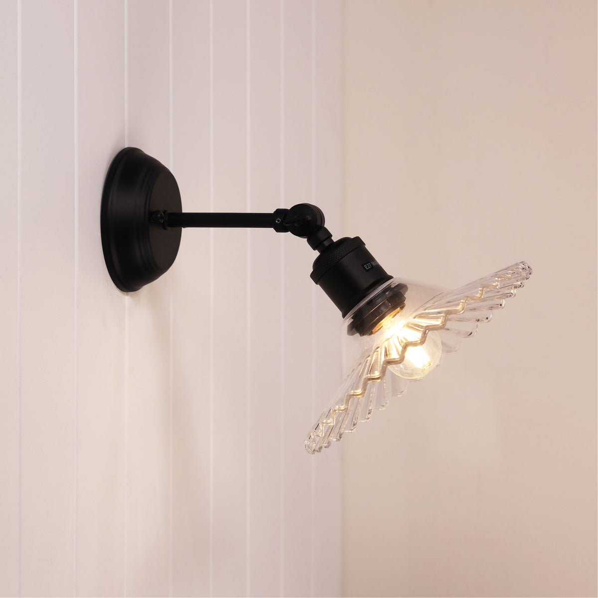 Clear Pleated Glass Wall Light - Croydon Clear / Black