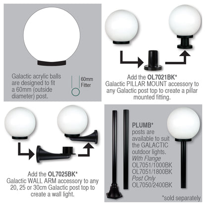 30cm IP44 Outdoor Acrylic Post Top - Galactic 30