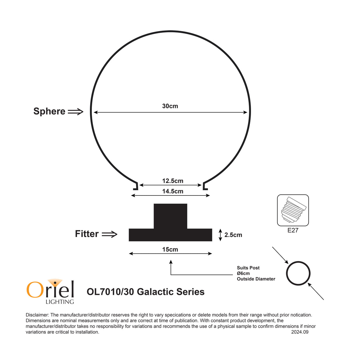 30cm IP44 Outdoor Acrylic Post Top - Galactic 30