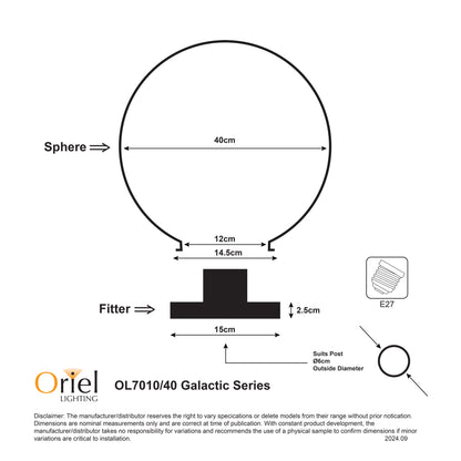 40cm IP44 Outdoor Acrylic Post Top - Galactic 40