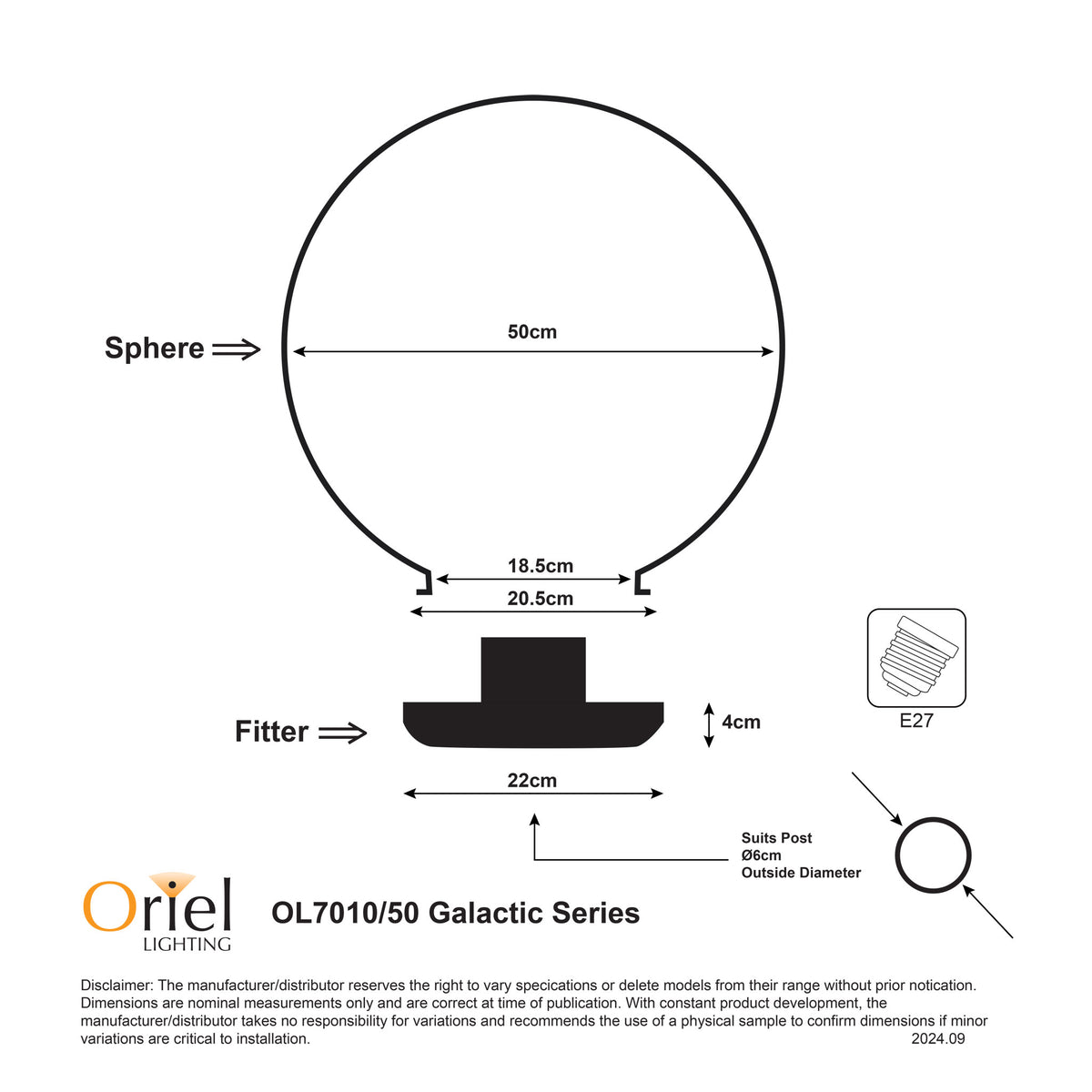 50cm IP44 Outdoor Acrylic Post Top - Galactic 50
