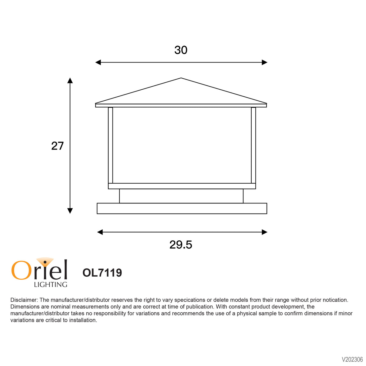 240V Outdoor Pillar Mount 30x30cm - Cortez Black