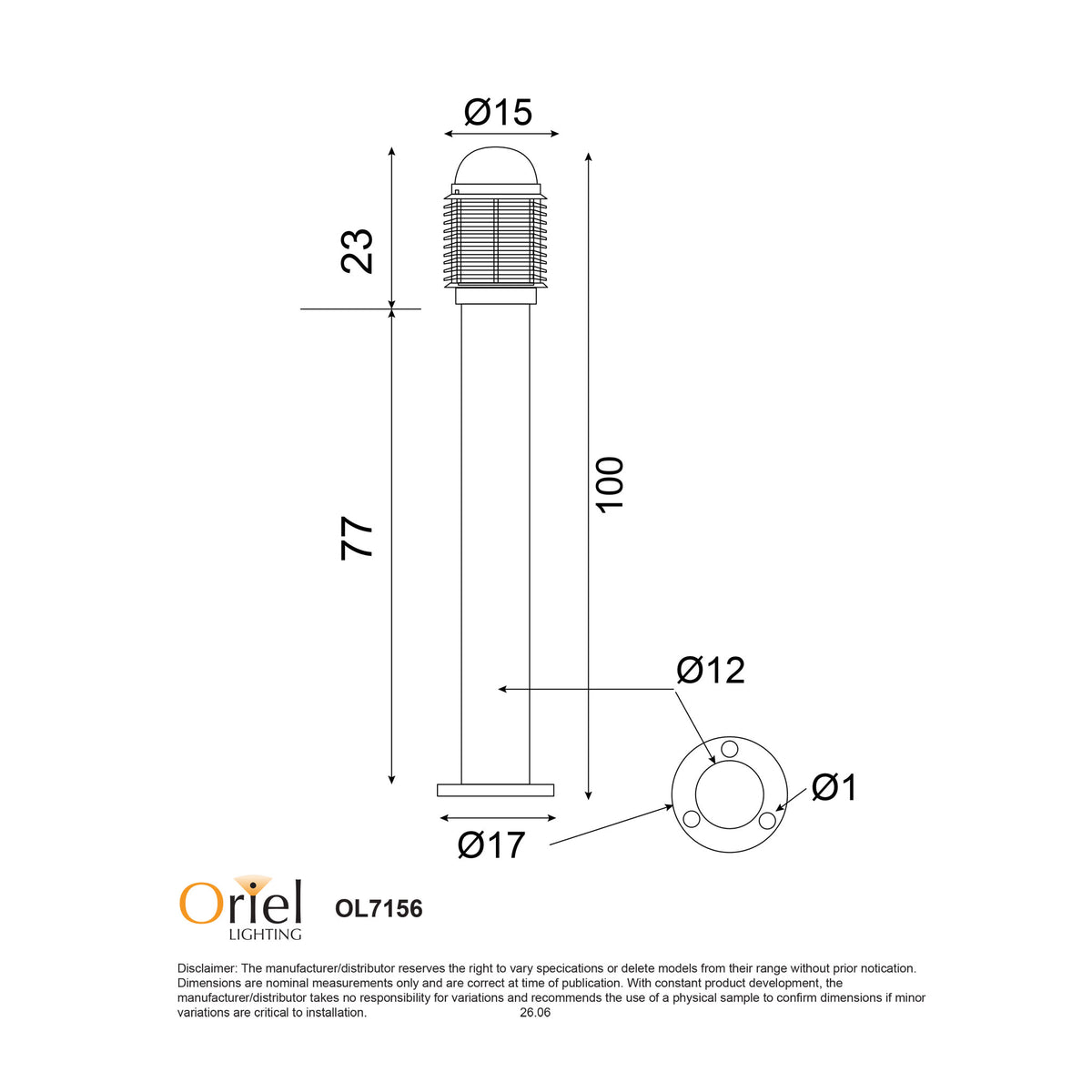 240V Surface Mounted Outdoor Bollard 1M - Velika Bollard