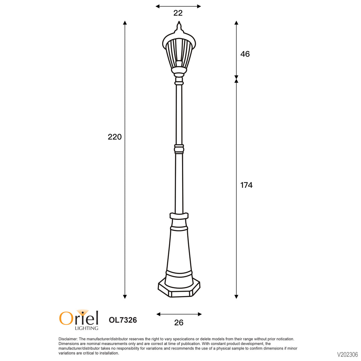 Traditional Outdoor 220cm Post Light - Newark Top and Post