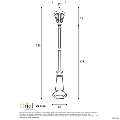 Traditional Outdoor 220cm Post Light - Newark Top and Post