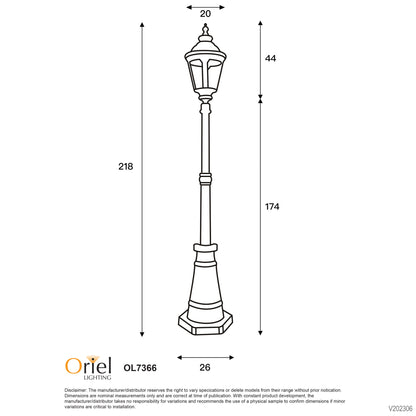 Traditional Outdoor 218cm Post Light - Bristol Top and Post