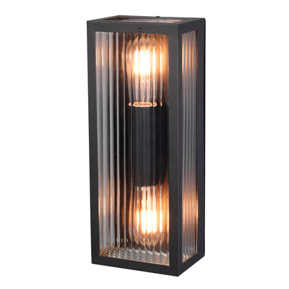 Clear Ribbed Glass Decorative Outdoor Wall Light - Chicago Twin