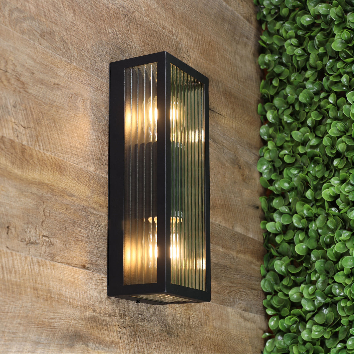 Clear Ribbed Glass Decorative Outdoor Wall Light - Chicago Twin