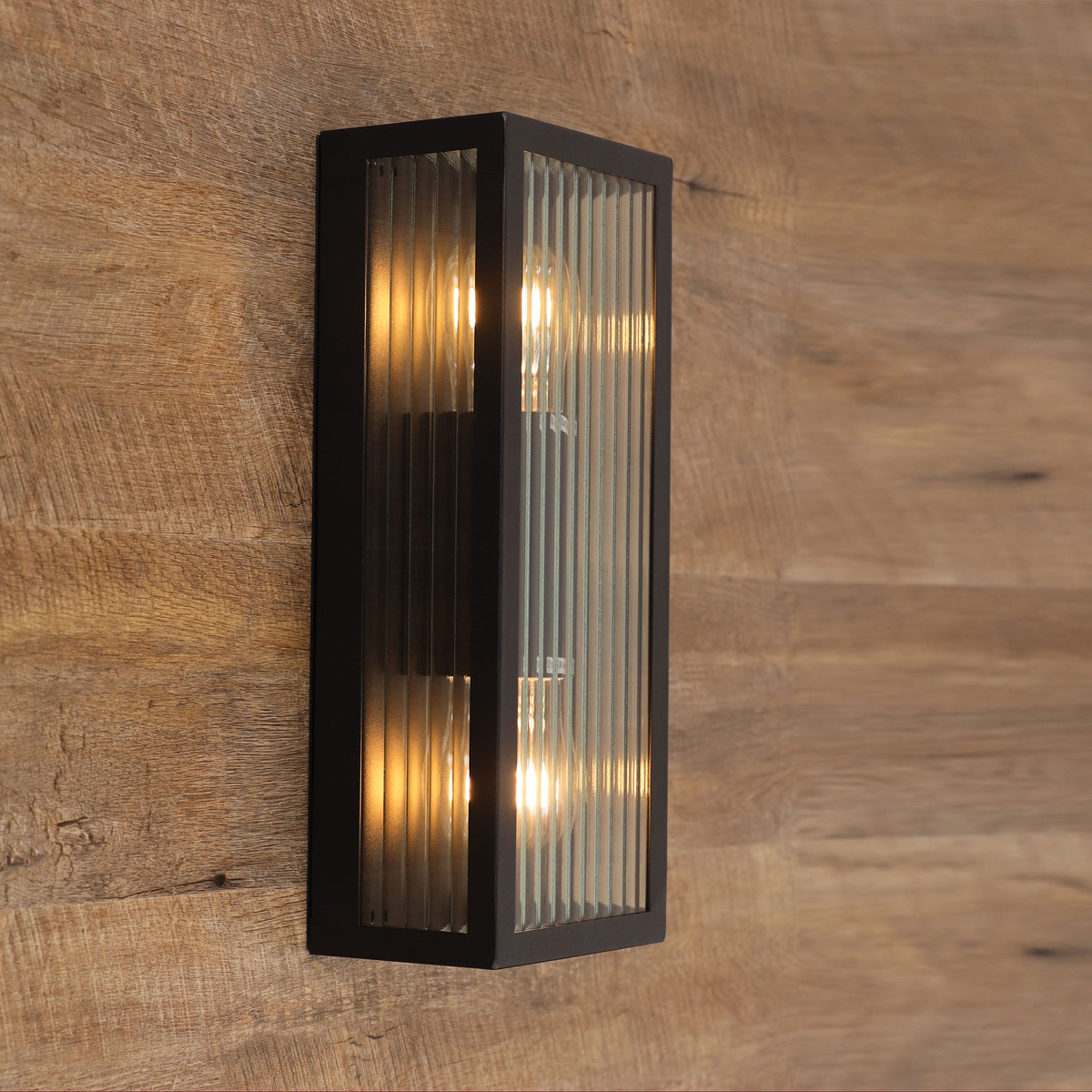 Clear Ribbed Glass Decorative Outdoor Wall Light - Chicago Twin