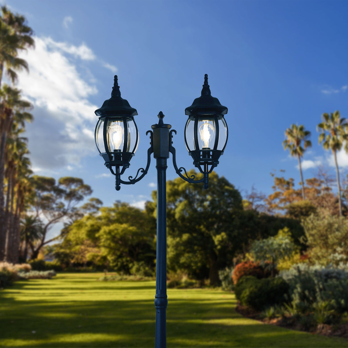 Tradtional Outdoor Post Light - Highgate Twin Black