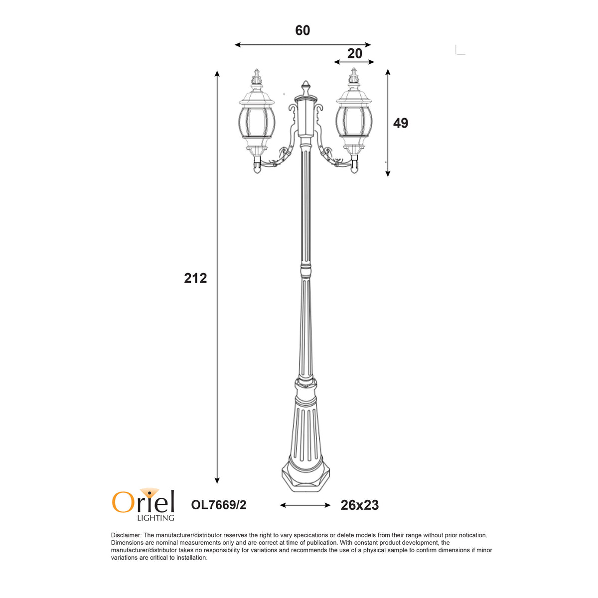Tradtional Outdoor Post Light - Highgate Twin Black