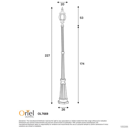 Traditional Outdoor 224cm Post Light - Highgate Top and Post