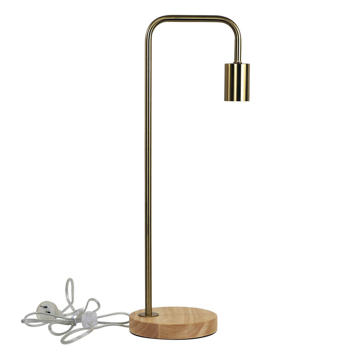 Scandi Table Lamp Brushed Brass with Timber - Lane Brass