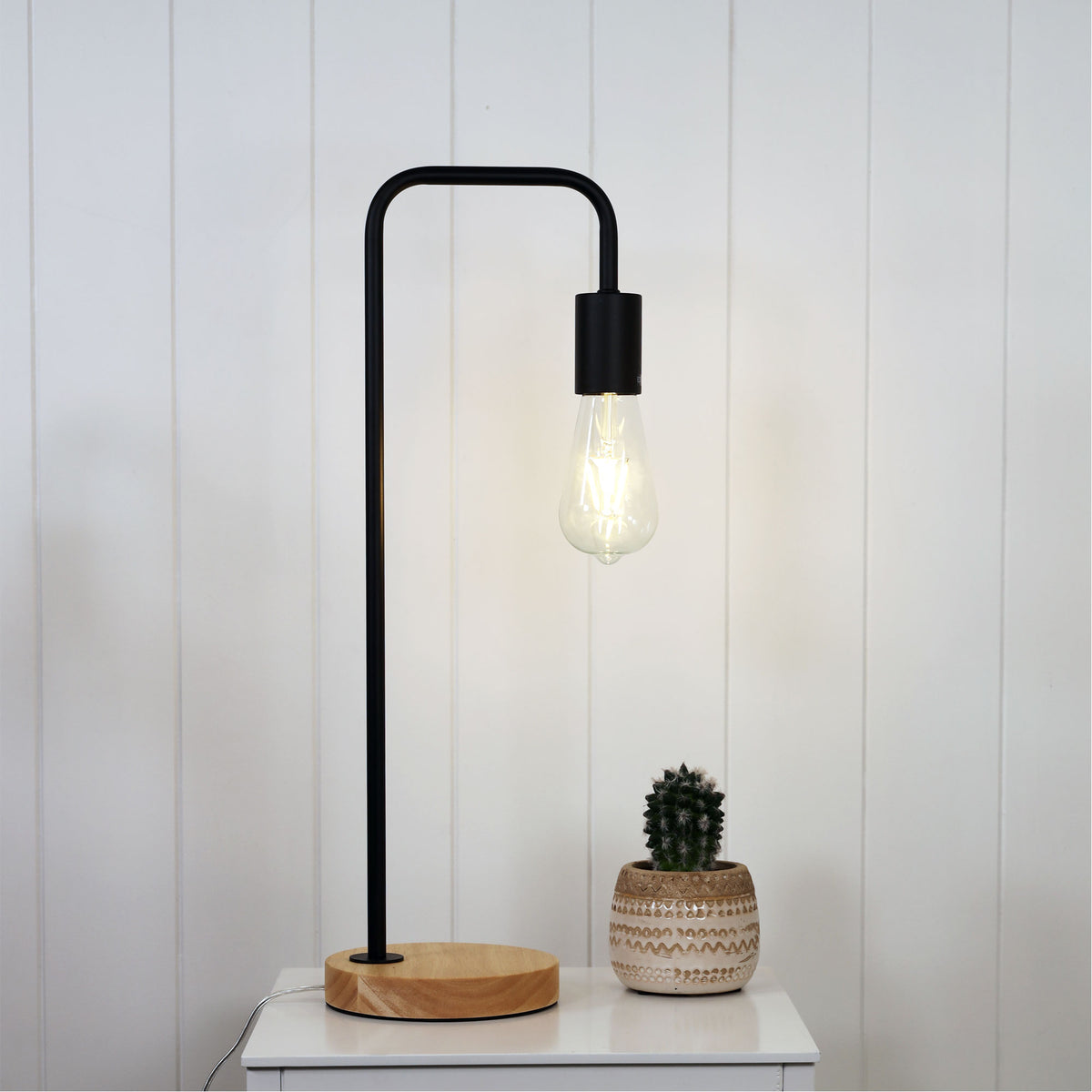 Scandi Table Lamp Black with Timber - Lane Black