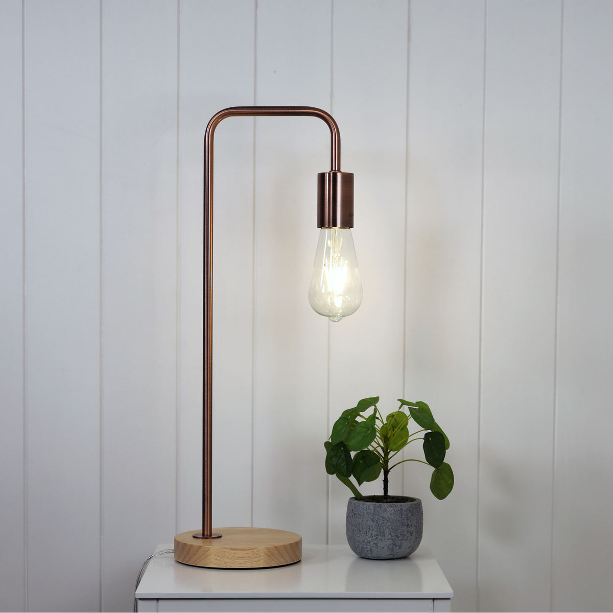 Scandi Table Lamp Copper with Timber - Lane Copper