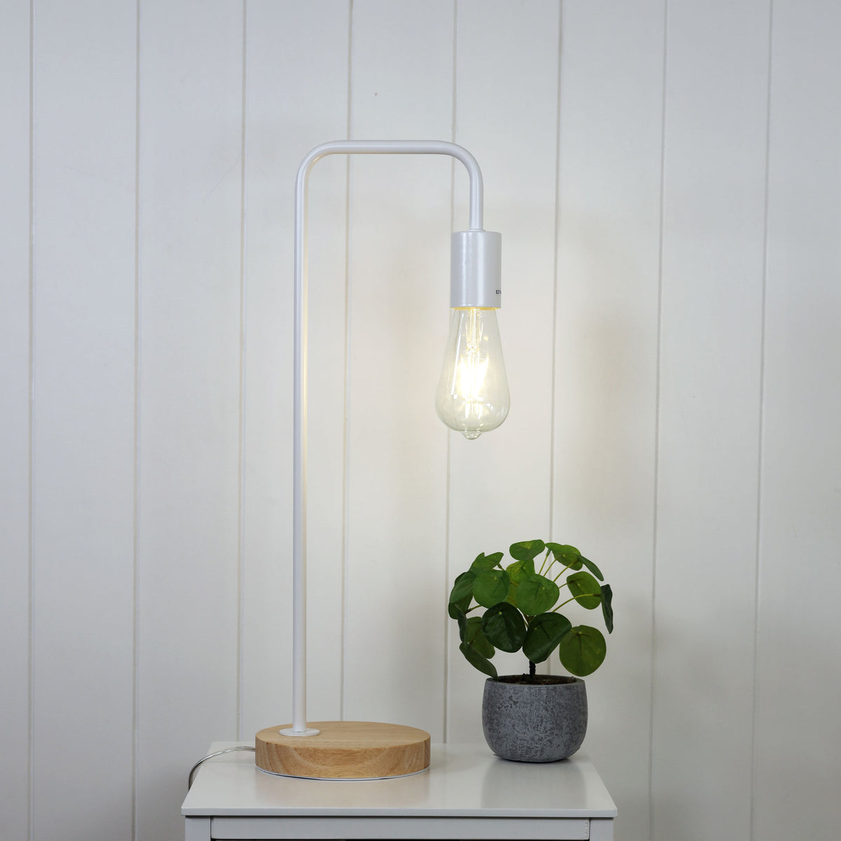 Scandi Table Lamp White with Timber - Lane White