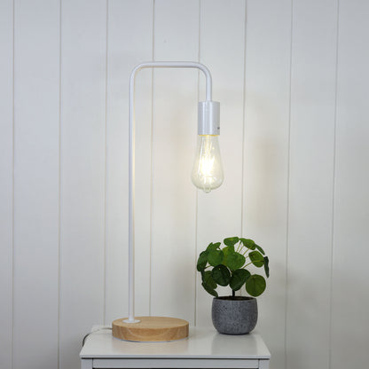 Scandi Table Lamp White with Timber - Lane White