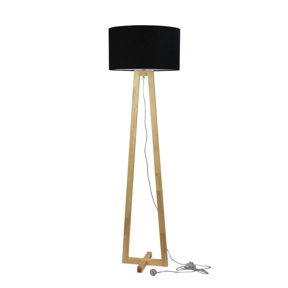 Scandi Floor Lamp with Black Cotton Shade - Edra Floor Lamp Black