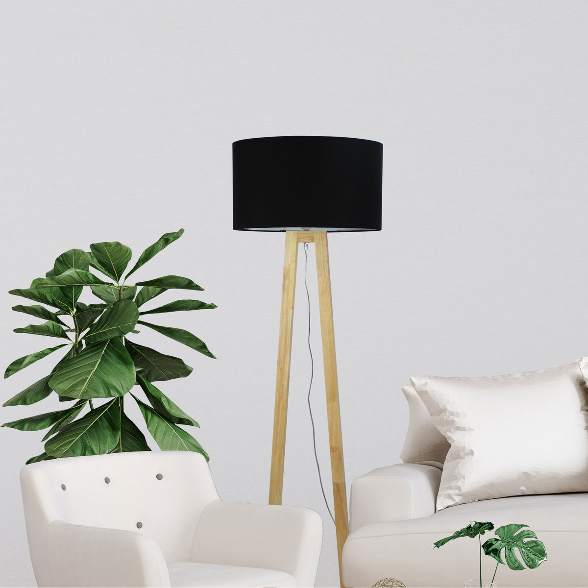 Scandi Floor Lamp with Black Cotton Shade - Edra Floor Lamp Black