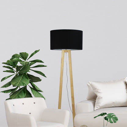 Scandi Floor Lamp with Black Cotton Shade - Edra Floor Lamp Black