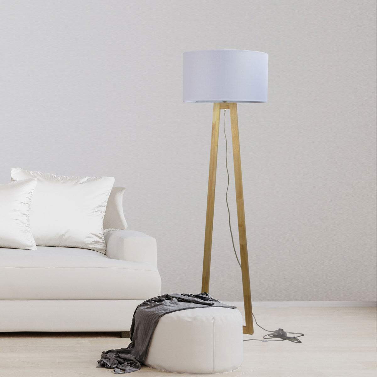 Scandi Floor Lamp with White Cotton Shade - Edra Floor Lamp White