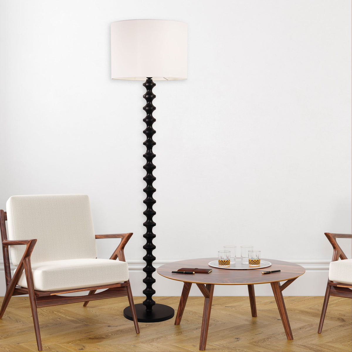 Floor Lamp with Shade - Spindle Black