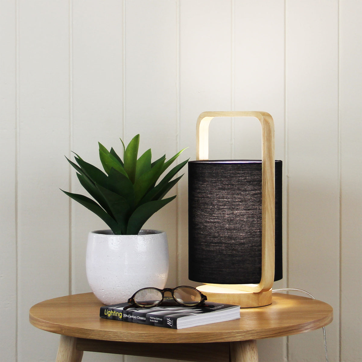 Natural Timber and Black Cotton Lamp - Lucia Black