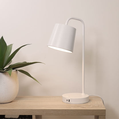 Metal Desk Lamp with USB A+C Socket - Henk Plus White