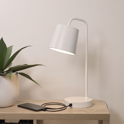Metal Desk Lamp with USB A+C Socket - Henk Plus White