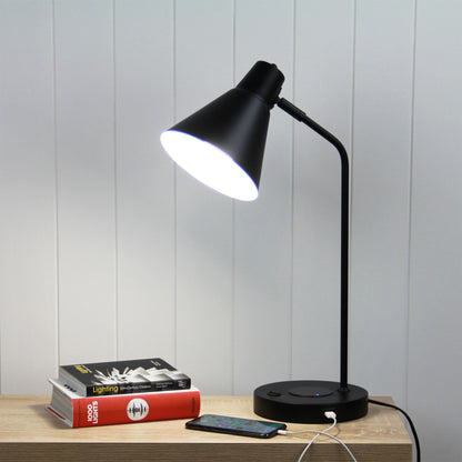 Black Desk Lamp with USB and Wireless Charging - Targa Black