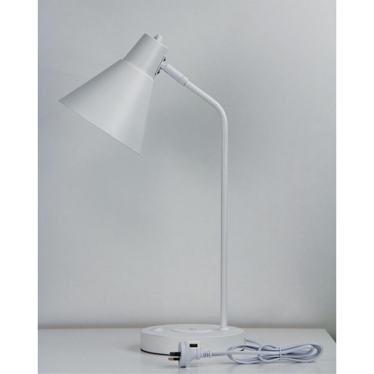 White Desk Lamp with USB and Wireless Charging - Targa White