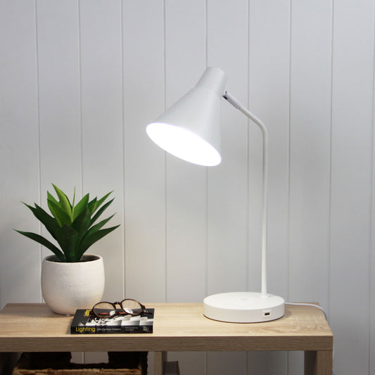 White Desk Lamp with USB and Wireless Charging - Targa White