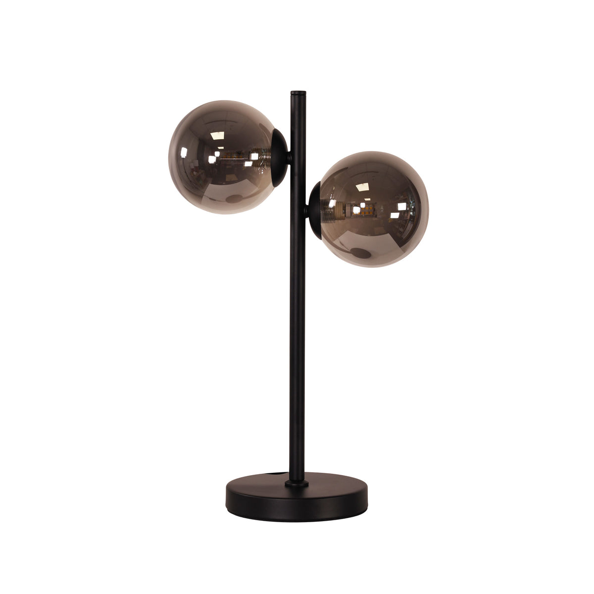 Decorative Table Lamp with Smoke Glass Spheres - Valcross 2LT Black