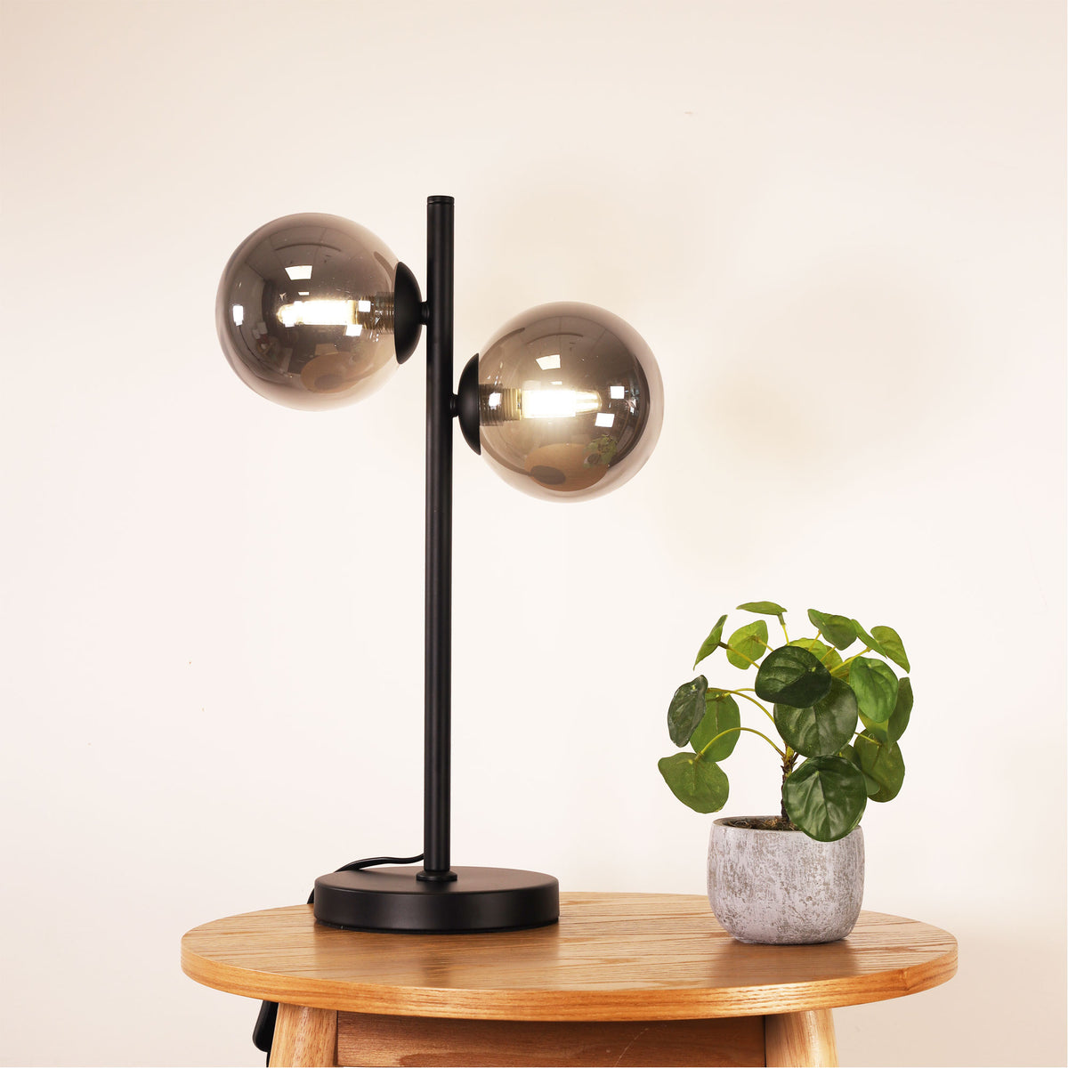 Decorative Table Lamp with Smoke Glass Spheres - Valcross 2LT Black