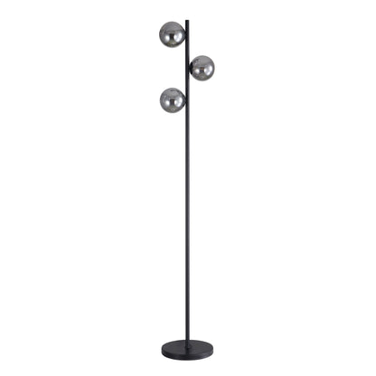 Decorative Floor Lamp with Smoke Glass Spheres - Valcross 3LT Black