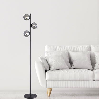 Decorative Floor Lamp with Smoke Glass Spheres - Valcross 3LT Black